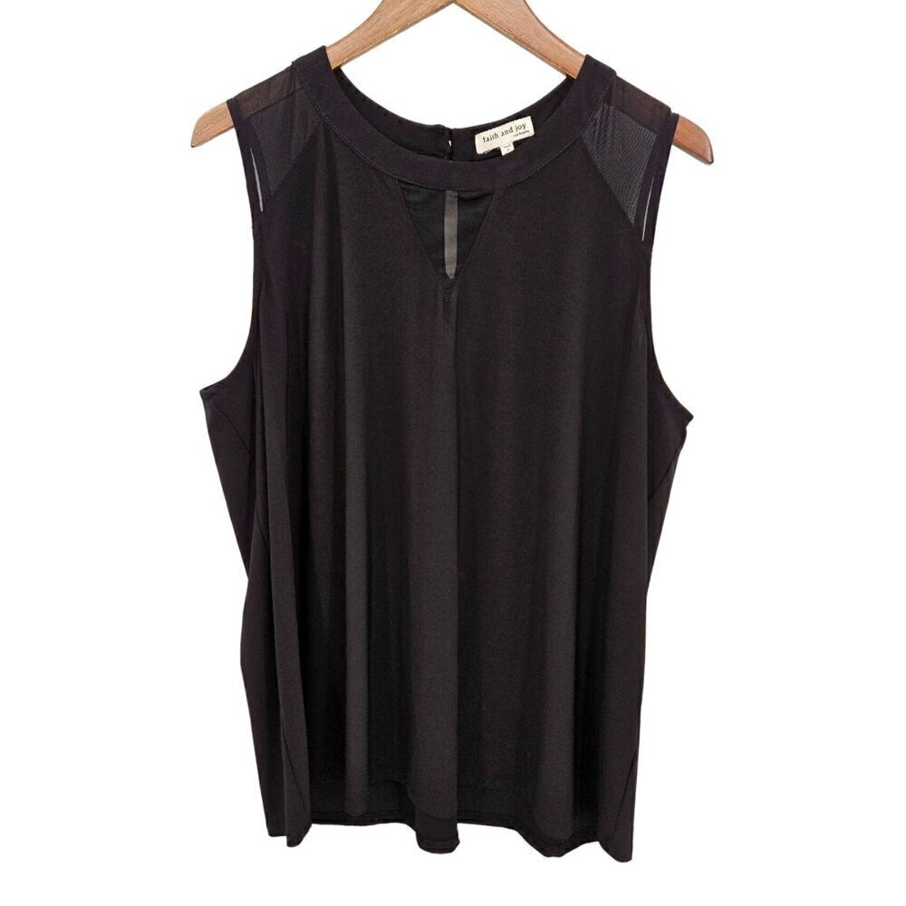 Faith and Joy Women Top Sz 3X 26 28 Black Blouse Silky Smooth Work Cami Stretch‎